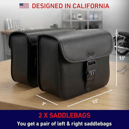 Nomad Motorcycle Saddlebags – 16L (8Lx2) Universal Throw Over Saddle Bag for Cruiser, Touring & Chopper Bikes – Heavy Duty, Waterproof, Secure Numeric Lock, Easy Mount, Rider Storage