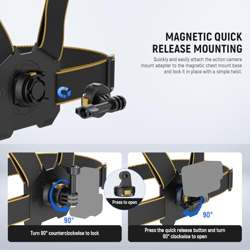 NEEWER Chest Mount Harness for Action Camera,Adjustable Hand Free Chest Strap Compatible with GoPro Hero DJI Osmo Insta360,Magnetic Release Action Camera Chest Mount for Point of View Video Vlog,GP25 - style: GP25 Accessory