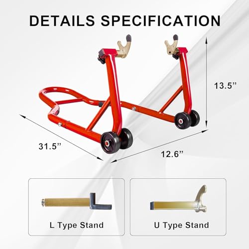 Big RED Motorcycle Stand Rear Combo Wheel Lift Stands, 850LBS Capacity, Adjustable Swingarm Spool with U+L, Fit for Yamaha, Kawasaki, Honda, Suzuki, Red - style: motorcycle stand