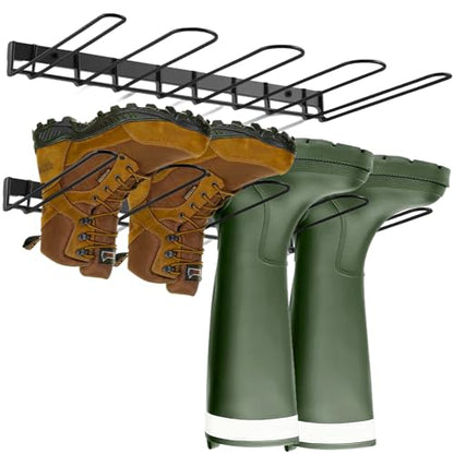 Boot Rack - 4 Pair Wader Hangers Wall Mount Boot Organizer for Tall Boots, Heavy Duty Boot Hangers Holder Sturdy Metal Wall Mounted Shoe Rack for Garage Mudroom Closet Entryway Black 2 Pack
