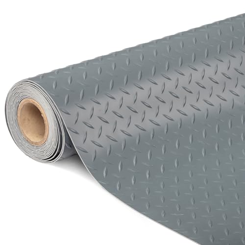 Bonnlo 7.5x17 FT Garage Floor Mat for Under Car,Thickened PVC Roll Floor mats，Waterproof Non Slip Parking Mat,Gray - color: Gray Diamond, size: 7.5'x17'