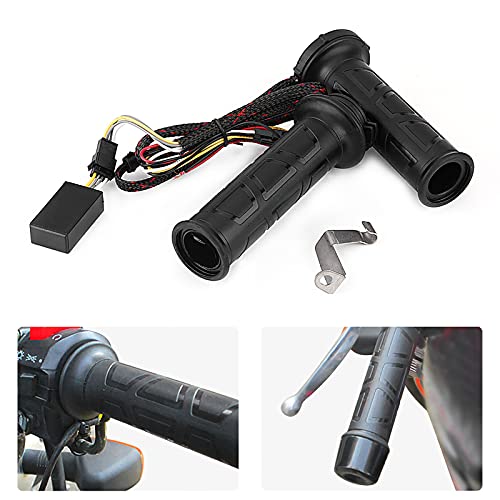 Motorcycle Heated Grips, Premium Adjustable Temperature 12V Handlebar Grips with Voltmeter USB Charger Universal 22mm 7/8 Inch for Winter Riders Commuters Touring Enthusiasts Cold Weather Riding