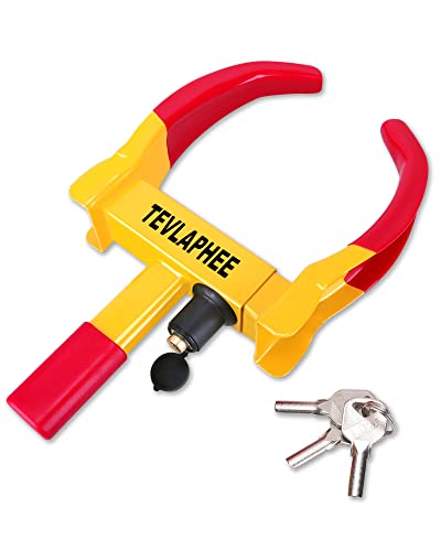 Tevlaphee Universal Wheel Lock Heavy Duty Security Trailer Wheel Lock Anti Theft Wheel Locks for Cars SUV Camper Motorcycle Trailer Great Deterrent Bright Color with 3 Keys (Red-Yellow) - color: Red-yellow