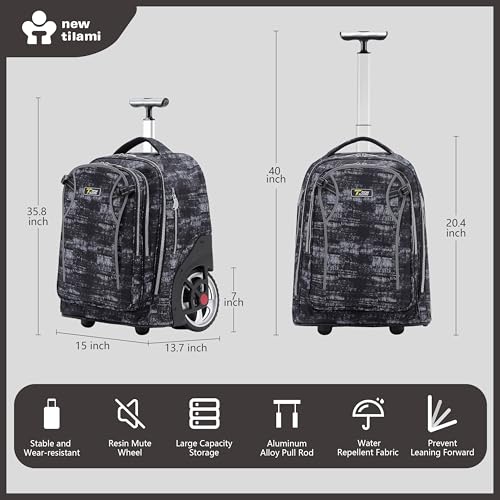 NEW TILAMI 20" Rolling Backpack for Teens Adults, Climbing Stairs Waterproof Backpack with Wheels for School Business Trave Camping with Laptop Compartment, Fit 17 Inch Laptop, Grey Mosaic - color: Grey Mosaic
