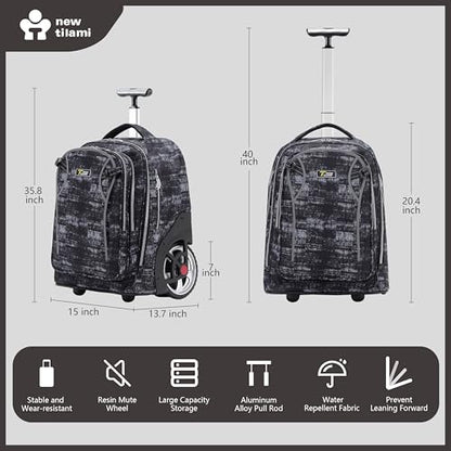 NEW TILAMI 20" Rolling Backpack for Teens Adults, Climbing Stairs Waterproof Backpack with Wheels for School Business Trave Camping with Laptop Compartment, Fit 17 Inch Laptop, Grey Mosaic - color: Grey Mosaic