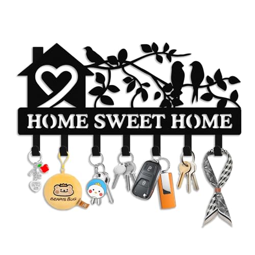 Personalized Keys Holder on Wall, Bird House Metal Key Organizer with Hooks, Home Sweet Home Metal Key Rack for Entryway Decor, Key Holder Wall Mount with Free Dardware, Ideal Housewarming Gift - color: Bird