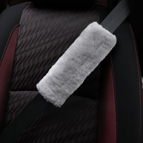 Soft & Cozy Australian Sheepskin Car Seat Belt Covers,2 Pack Fluffy Seatbelt Pads, Genunie Sheepskin Fur Shoulder Straps Cushions for Adults Kids Women and Men (Light Grey) - color: Light Grey