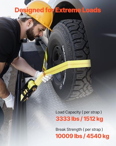 VEVOR Wheel Chock Tie-Down Kit, Tire-Style Motorcycle Tie-Down System, Car Kit with Flat Hook, Break Strength 10009 lbs & Working Load 3333 lbs Trailer Strap for ATVs, SUVs, Trailers - style: Tire-Style with flat hook