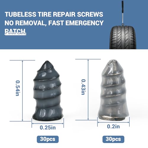 60 Pcs Tire Repair Screws with Screwdriver, Screw in Tire Plugs, Tire Patch Kit, Self-Service Rubber Nail Kit for Vacuum Tires of Cars, Motorcycles