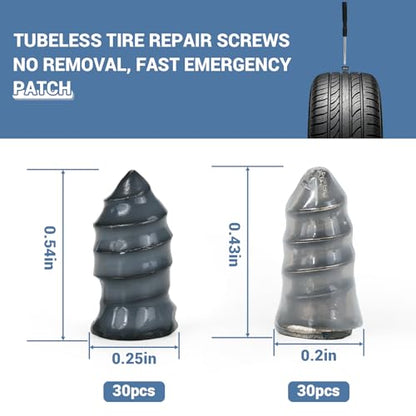 60 Pcs Tire Repair Screws with Screwdriver, Screw in Tire Plugs, Tire Patch Kit, Self-Service Rubber Nail Kit for Vacuum Tires of Cars, Motorcycles