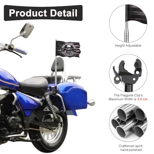 2Pcs Adjustable Bike Flag Pole, 51in/1.2m Stainless Steel Motorcycle Golf Cart Flagpole Mounts for Mountain Road Bicycle Off-Road Accessories