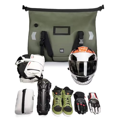 Waterproof PVC Motorcycle Dry Bag 66L Motorcycle Tail Saddle Bag Travel Luggage Storage Bag Roll Pack Bag Green - color: Green no logo