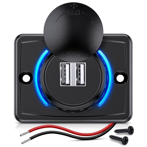 Nilight Quick USB Outlet Socket 12V 24V Dual USBs Connector 5V 4.8A Car Outlets with Waterproof Cover Rotating Cap LED Light for Cars Trucks Motorcycle RVs Campers - color: Dual USB