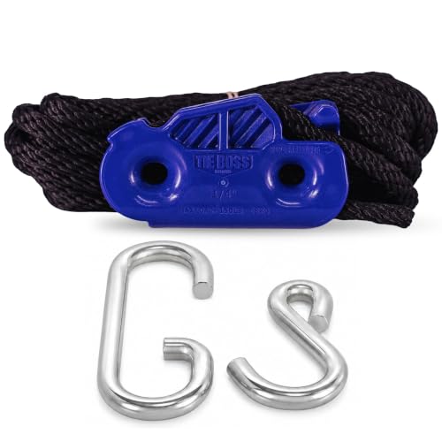 Tie Boss - 1/4 Inch, Medium Duty, (150 lbs Working Load Limit), Weather Resistant, Tie Down, Rope Tightening System, (w/15 ft Rope) (Pack of 1) (Blue) - color: Blue