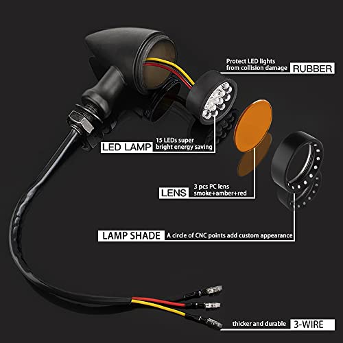 Motorcycle Turn Signals LED Bullet Front Rear Indicator Lights Universal Compatible for Harley Davidson Cruiser Iron Softail Street Bike Honda Shadow Yamaha Chopper Bobber Cafe Racer(Black/Amber-B) - color: Black/Amber-B