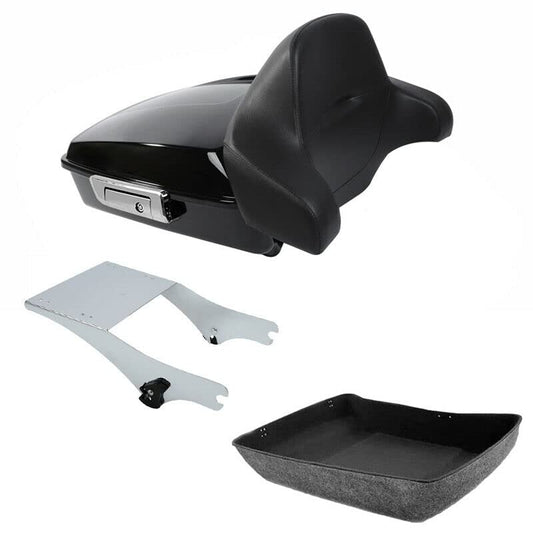 TCMT Chopped Motorcycle Trunk Box Backrest Detachable Mounting Rack Fit For Harley Touring 1997-2008 Road King Road Street Electra Glide Pack - color: Set C1 Chrome Latches#Chrome Rack