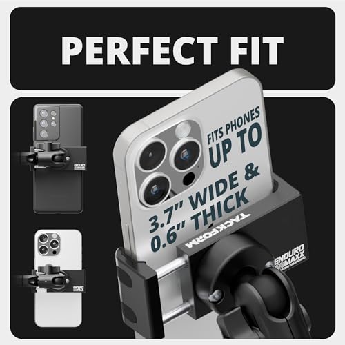 Tackform Black Motorcycle Perch/Brake/Clutch Reservoir Phone Mount - Vibration Dampening 20MAXX Spring Cradle | 3.5” Long Reach Arm | Aluminum | Compatible with Harley-Davidson, Gold Wing, More - color: Black