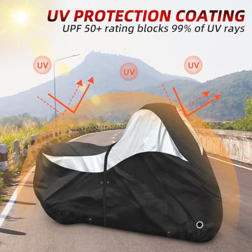 600D Motorcycle Cover, Heavy Duty Waterproof Motorcycle Covers Outdoor Storage with Lock-Holes Compatible with Harley Davidson, Honda, Suzuki, Yamaha (Side+Top Box) - size: Side+Top Box