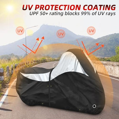 600D Motorcycle Cover, Heavy Duty Waterproof Motorcycle Covers Outdoor Storage with Lock-Holes Compatible with Harley Davidson, Honda, Suzuki, Yamaha (Side+Top Box) - size: Side+Top Box
