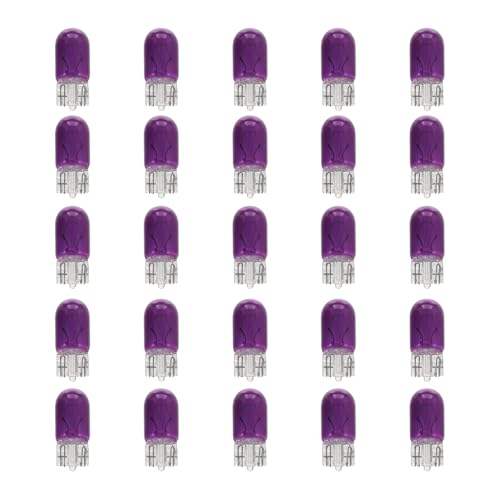 25PCS T10 12V 5W Car Brake Light Bulb, Clear Flat Foot Plug and Play Vehicle Turn Signal Lamp Bulb, Automotive License Plate Side Marker Light, Universal for SUV RV Truck (Purple) - color: Purple, size: 12V
