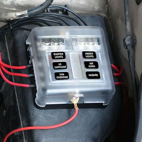 6 Way 12V fuse box waterproof fuse box holder with LED indicator 6 way fuse block with 12V blade 6 circuit for Automotive Truck Boat Marine RV Van Vehicle