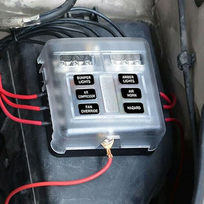 6 Way 12V fuse box waterproof fuse box holder with LED indicator 6 way fuse block with 12V blade 6 circuit for Automotive Truck Boat Marine RV Van Vehicle