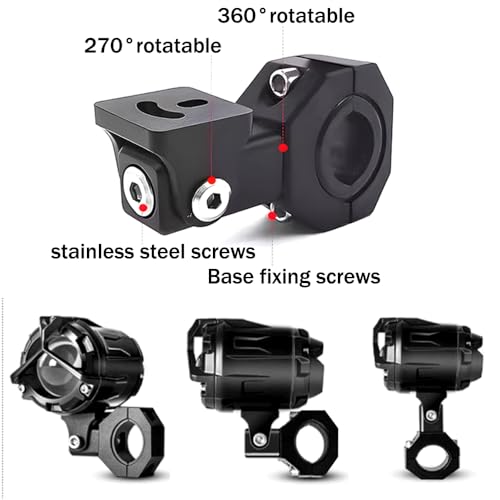2 Pcs Motorcycle Spotlight Bracket, Heavy Duty Motorcycle Light Mount Bracket for Driving Fog Lights, 360 Degree Adjustment Tube Clamp Mounting Bracket for 0.7"-1.25" ATV UTV Roll Bar