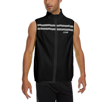 bpbtti Men's Hi-Viz Safety Running Cycling Vest Sleeveless Windbreaker vests- Windproof and Reflective - color: Black, size: Medium