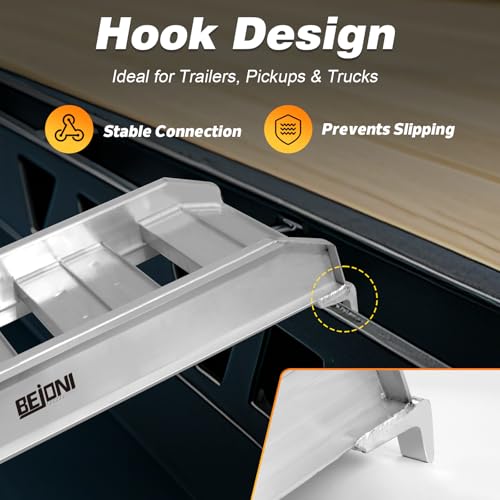 BEJONI Aluminum Trailer Ramps, 4FT Heavy Duty Truck Ramps, 4400 LBS Load Capacity, Hook End Universal Loading Ramp for ATV, UTV, Motorcycle, Lawn Tractor, Pickup Truck & Trailer, 2 Pcs - size: 48''L - 4400lbs Load Capacity