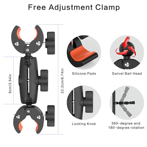Aluminum Motorcycle Bike Handlebar Mount Bundle for Insta360 X5, Bike Mount with Invisible Selfie Stick Rock-Solid Locking for Insta360 X5 X4 X3, DJI OSMO 360, GoPro MAX 2 for Cycling Vlogging