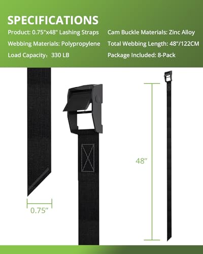 Lashing Straps with Buckles, 0.75'' x 48'' Adjustable Ratchet Straps Cam Buckle Luggage Straps Tie Downs Cinch Strap for Packing Cargo Trucks Motorcycle Kayak Bike Rack Black 8 Pack - size: 8-Pack 0.75'' x 48''