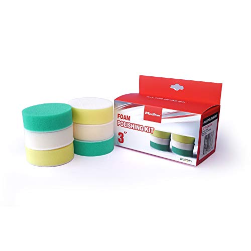 Maxshine 3” Hook and Loop Foam Polishing Pads Kit – Specially Designed for Polishing Small Areas, Comes with 6 Pieces of Pads for Cutting, Polishing, Finishing (2 piece Each) - size: 3"