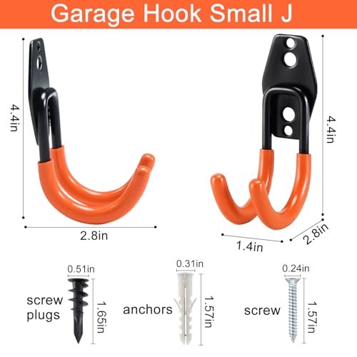 AOBEN Garage Hooks Heavy Duty, Steel Garage Storage Hooks, Utility Tool Hangers and Combinable Wall Mount for Organizing Ladders, Bikes, Hoses, and More Equipment (Small J, 10 Pack) - size: Small J Hooks, 10 Pack