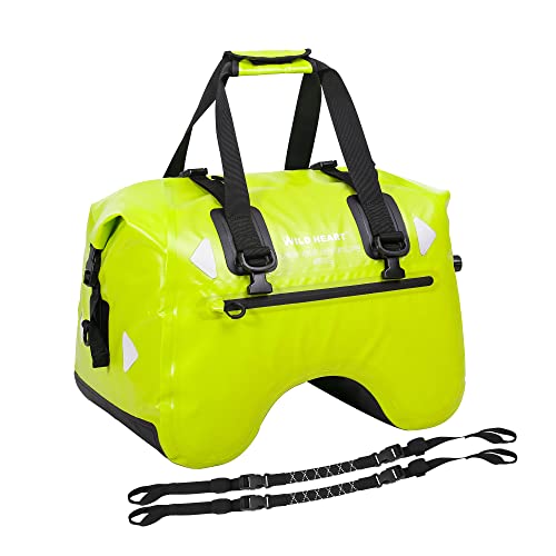 WILD HEART Dry Motorcycle Tail bag 70L/50L With Rope Straps and Inner Pocket Waterproof PVC 500D for Travel,Motorcycle and so on - color: Fluorescent Green, size: 70L