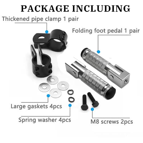 XINGWU M8 Motorcycle Foot Pegs 90 Degree Foldable Footpegs CNC Anti-Skid Footrest Universal for Yamaha Honda Suzuki Aprilia Electric Car Motorbike Mini Bike Dirt Pit Bike Passenger Pedal (Silver) - color: Silver