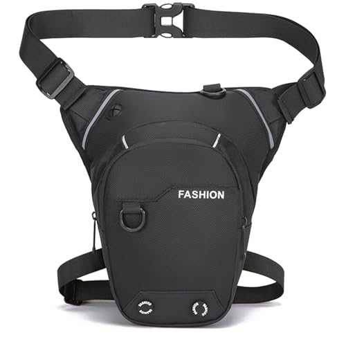 Motorcycle Leg Bag with Reflective Logo, Thigh Bag for Riding, Drop Leg Pouch for Men & Women – with Removable Leg Straps, Waterproof Fanny Pack, Phone Purse – Travel Hiking Cycling Outdoor - color: Black2