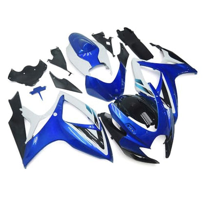 FLPRO ABS Plastic Fairing Kit Compatible for Suzuki 06 07 GSXR600 GSXR750 K6 2006 2007 GSX-R600 GSX-R750 Fairings Injection Motorcycle Body Kits Gloss Blue Black White Bodywork - color: Glossy Blue Black White
