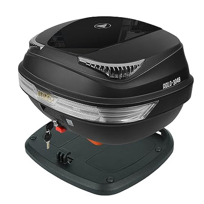 Universal Motorcycle Rear Top Box Tail Trunk Luggage Case,49 Litre Hard Case with Mounting Hardware, Black - size: 49L without LED