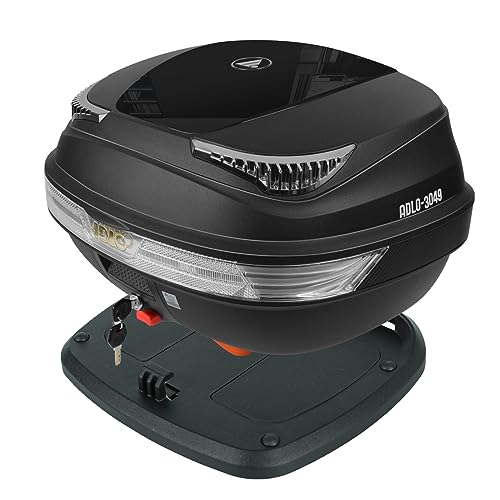 Universal Motorcycle Rear Top Box Tail Trunk Luggage Case,49 Litre Hard Case with Mounting Hardware, Black - size: 49L without LED