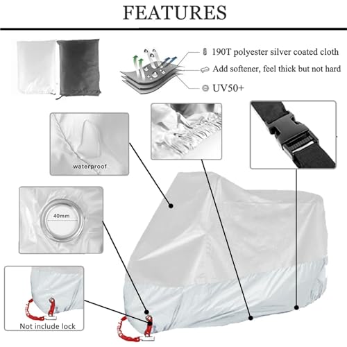 Motorcycle Waterproof Full Cover Outdoor UV Protector Rain Dust Sunshade Protective(Silver) - color: Silver