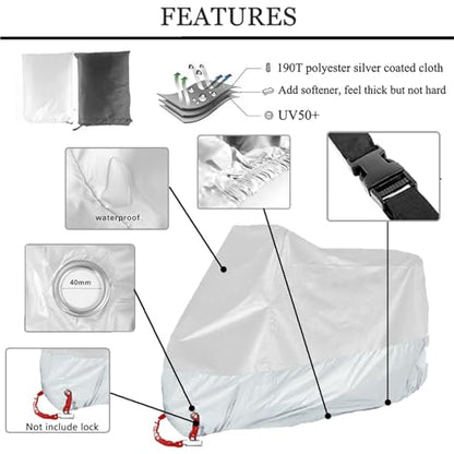 Motorcycle Waterproof Full Cover Outdoor UV Protector Rain Dust Sunshade Protective(Silver) - color: Silver