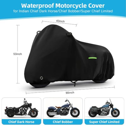 Motorcycle Cover Waterproof for Indian Chief Dark Horse/Chief Bobber/Super Chief Limited, Heavy Duty Outdoor Sun UV Rain Dust All Weather Protection Motorbike Cover with Soft Cotton Lining & Lock Hole - size: Chief Models