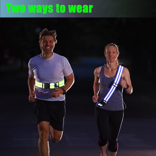 Saintrygo Reflective Sash for Walking at Night Running Gear Safety Reflective High Visibility Jacket Adjustable Sash for Walking Cycling at Night - color: Fluorescent Green,Blue
