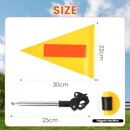 Golf Cart Flag Pole Reflective Safety Flag 8.6 x 11.8 Inches Yellow Triangular Flag with 9.8 inches Pole and 8mm Buckle - color: Yellow