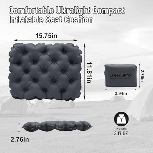 Inflatable Seat Cushion, Lightweight Stadium Seat Pad, Travel Air seat Cushion Anti-Slip for Airplane, Long Flights, Hiking, Climbing, Home and Camping, Compact Air Cushion - color: Black