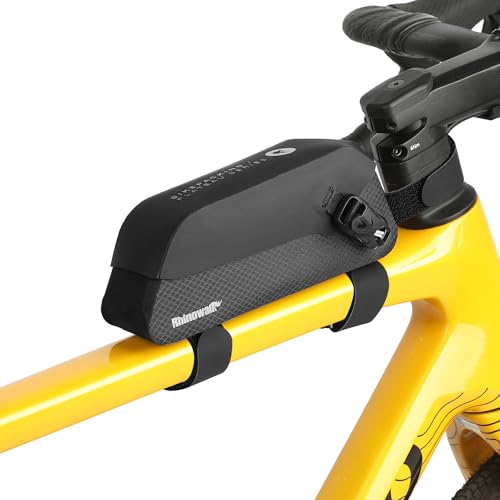 Rhinowalk Waterproof Top Tube Bike Bag IPX4 Magnetic Closure Frame Pack Slim Profile Fits Road Mountain Bike 0.6L - color: Black Toptube Bag, size: 0.6L