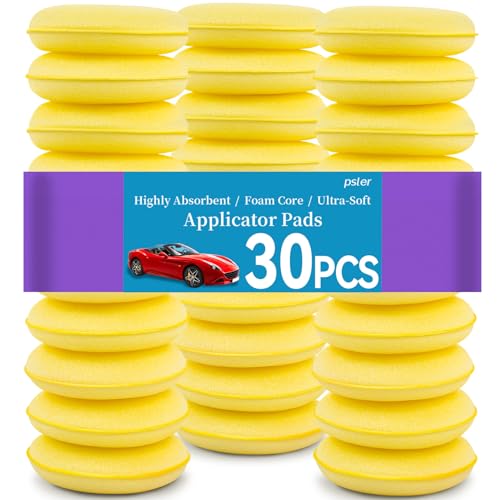 PSLER 30 Pack Foam Applicator Pads - Foam Car Wax Applicator Pad Detailing Round 4 inch Polishing Sponges for Car Wax Applicator Pad -Yellow - size: 10CM-30PCS