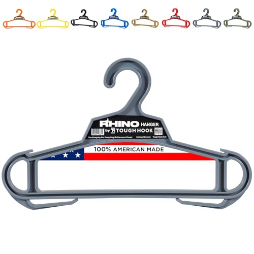 Rhino Tough Hook Heavy Duty Clothes Hangers – USA-Made Military Grade Coat Hanger for Body Armor – 200-lb Capacity Suit Hangers – The Everyday for Everything, The Indestructible Hanger, 1 Gray - color: Gray, size: Pack of 1 (Original)