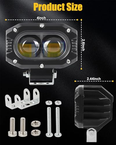 4 Inch LED Pod Lights, 48W Square Offroad Driving Lights Super Bright 120° White Spotlight Combo Beam LED Auxiliary Light Bar with Wiring Harness Kit for Motorcycle Jeep Wrangler Truck Pickup ATV UTV - color: 4in White Spotlight+Wire