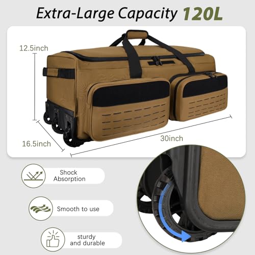 Rolling Duffle Bag with Wheels,120L Large Deployment Bag,Waterproof Military Duffle Bags for Tactical Military Deployment Camping - color: Yellow